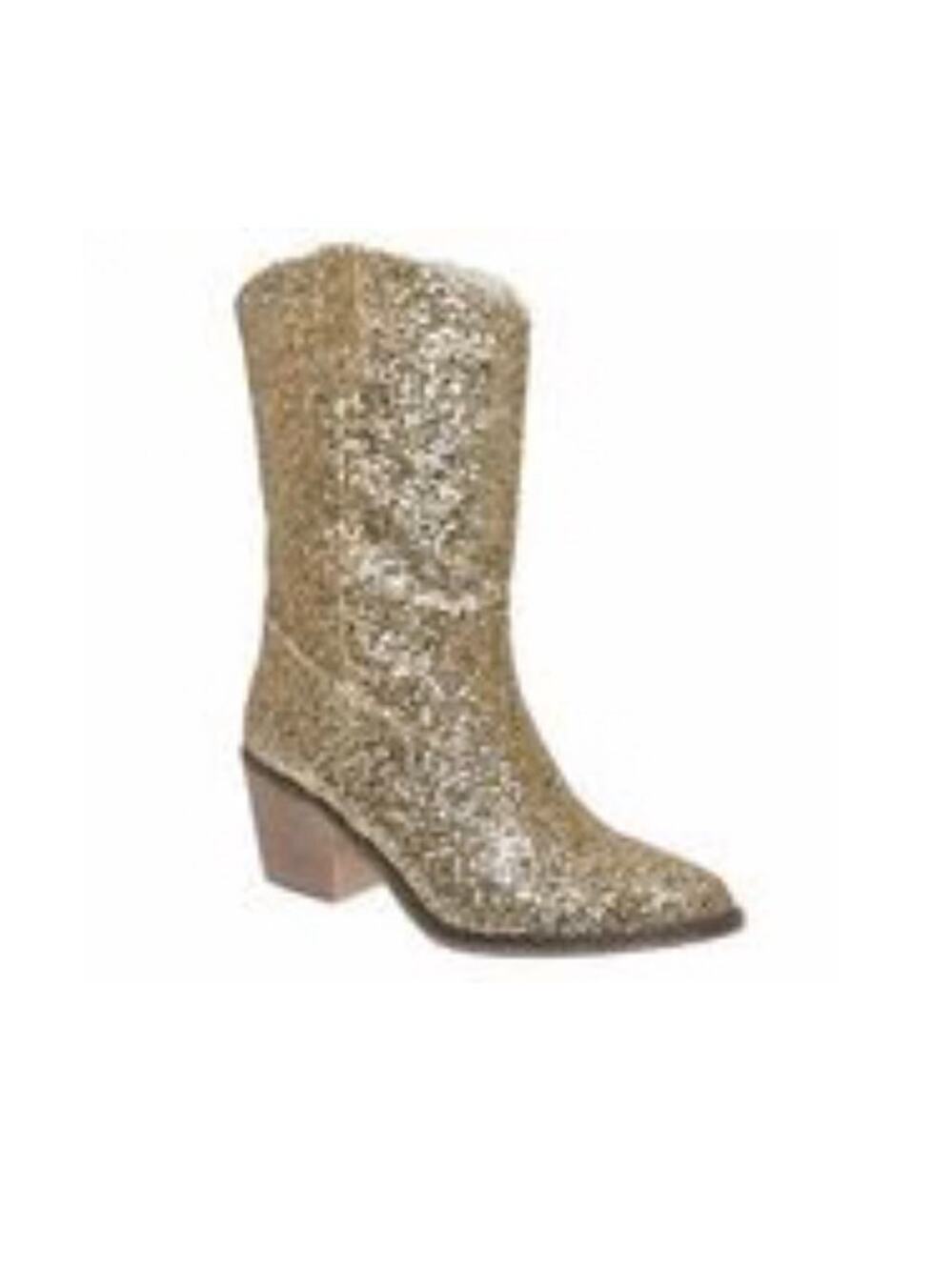 Pierre Dumas Gold Glitter Ankle Boots Mid-Block Heel Western Inspired Sz 6